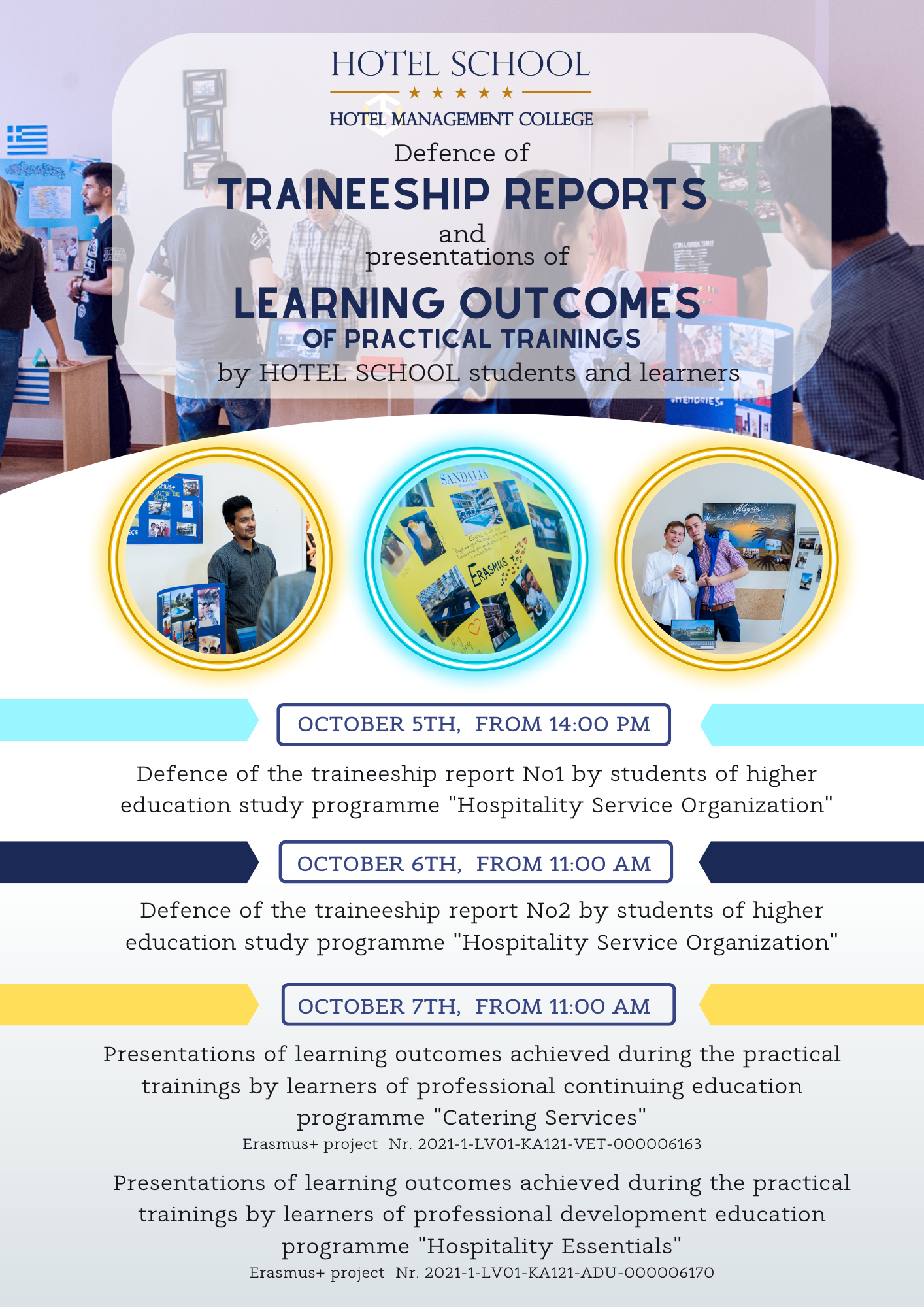 Save the Date! Defence of Traineeship Reports and Learning Outcomes of Practical Trainings on 5th, 6th and 7th of October!